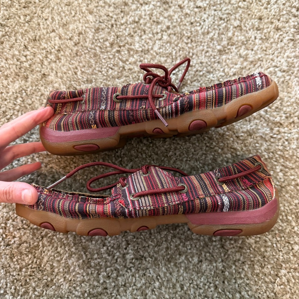 Women's Twisted X Driving Moccasins striped canvas pattern 6 red antibacterial - Picture 7 of 8